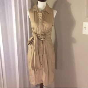 Talbots New Expedition Safari Khaki Tan Brown Midi Dress With Pockets Womens 14